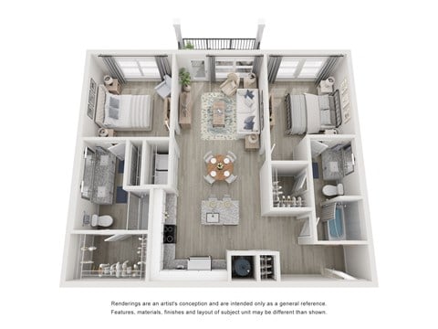 Floor plan for 2 beds, 2 baths, 1117 sqft